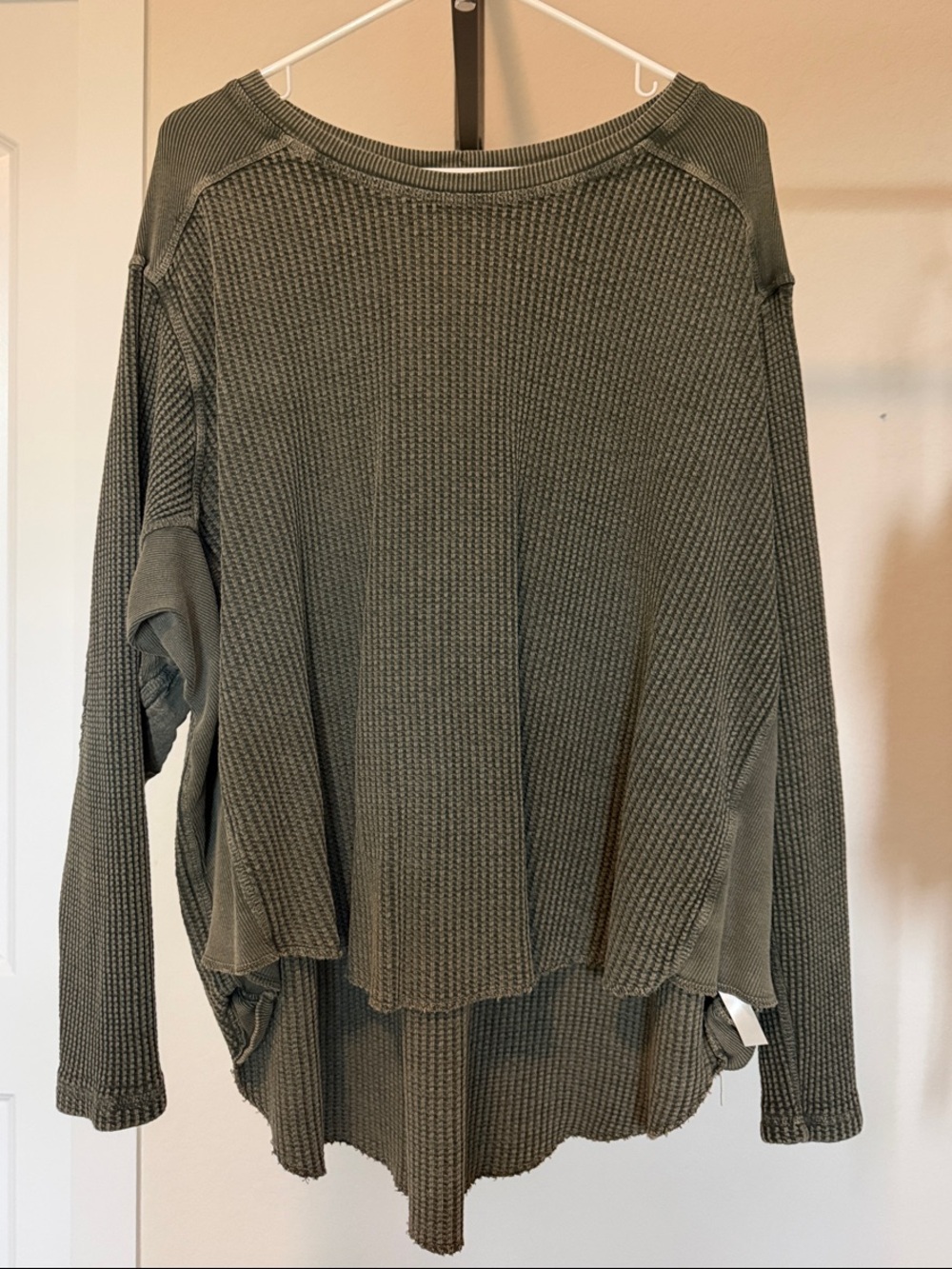 Free People Olive Waffle-Knit Scoop Neck Pullover